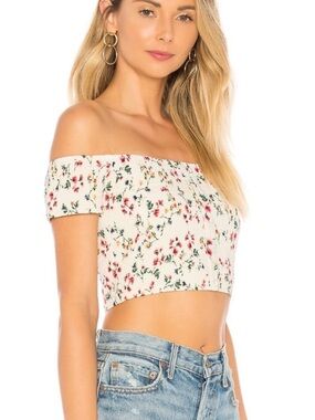 ABOUT US REVOLVE SMOCKED FLORAL CROP TOP SIZE XS NWOT
